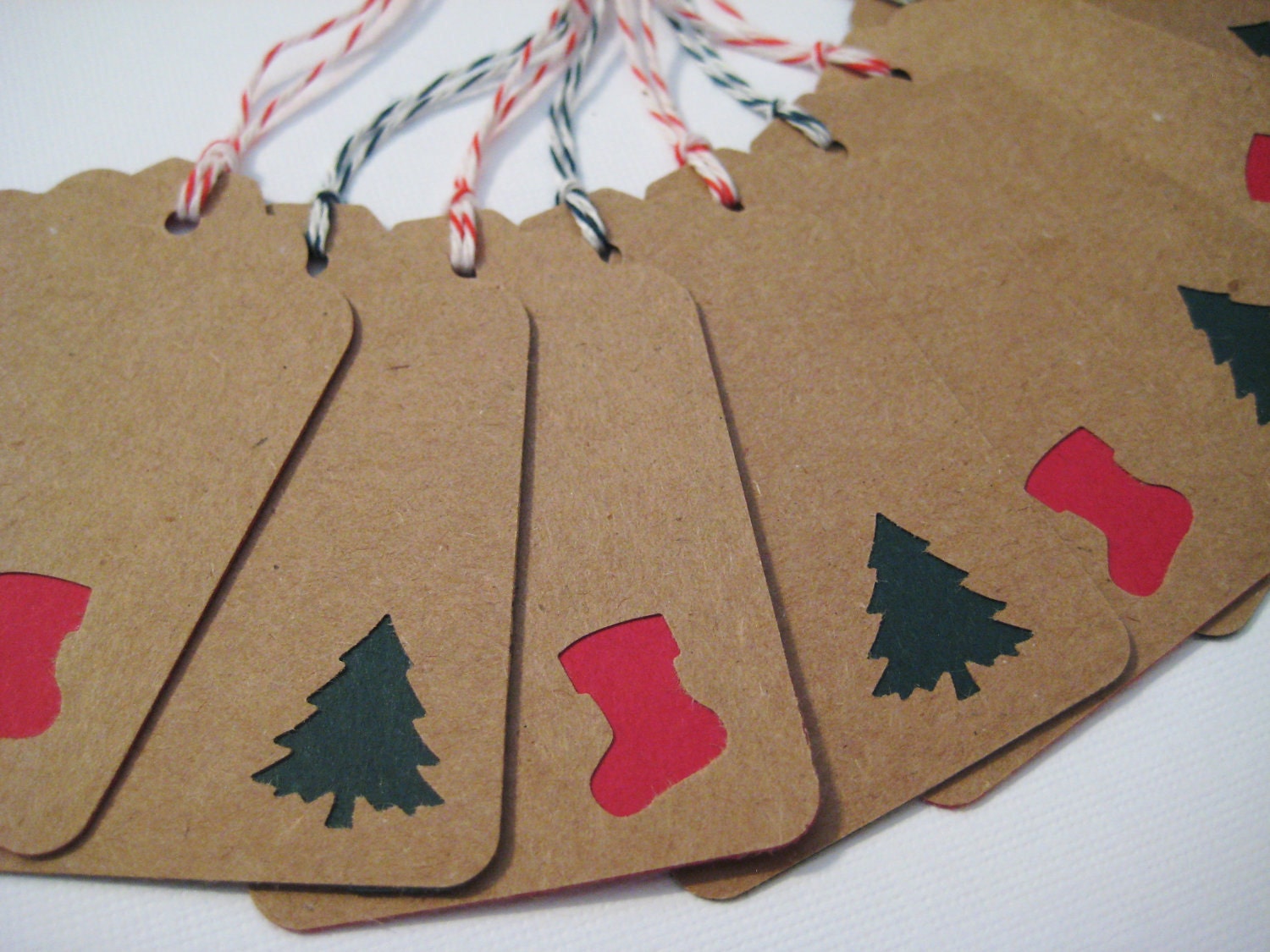 Kraft holiday Christmas tags, trees and stockings, set of 8