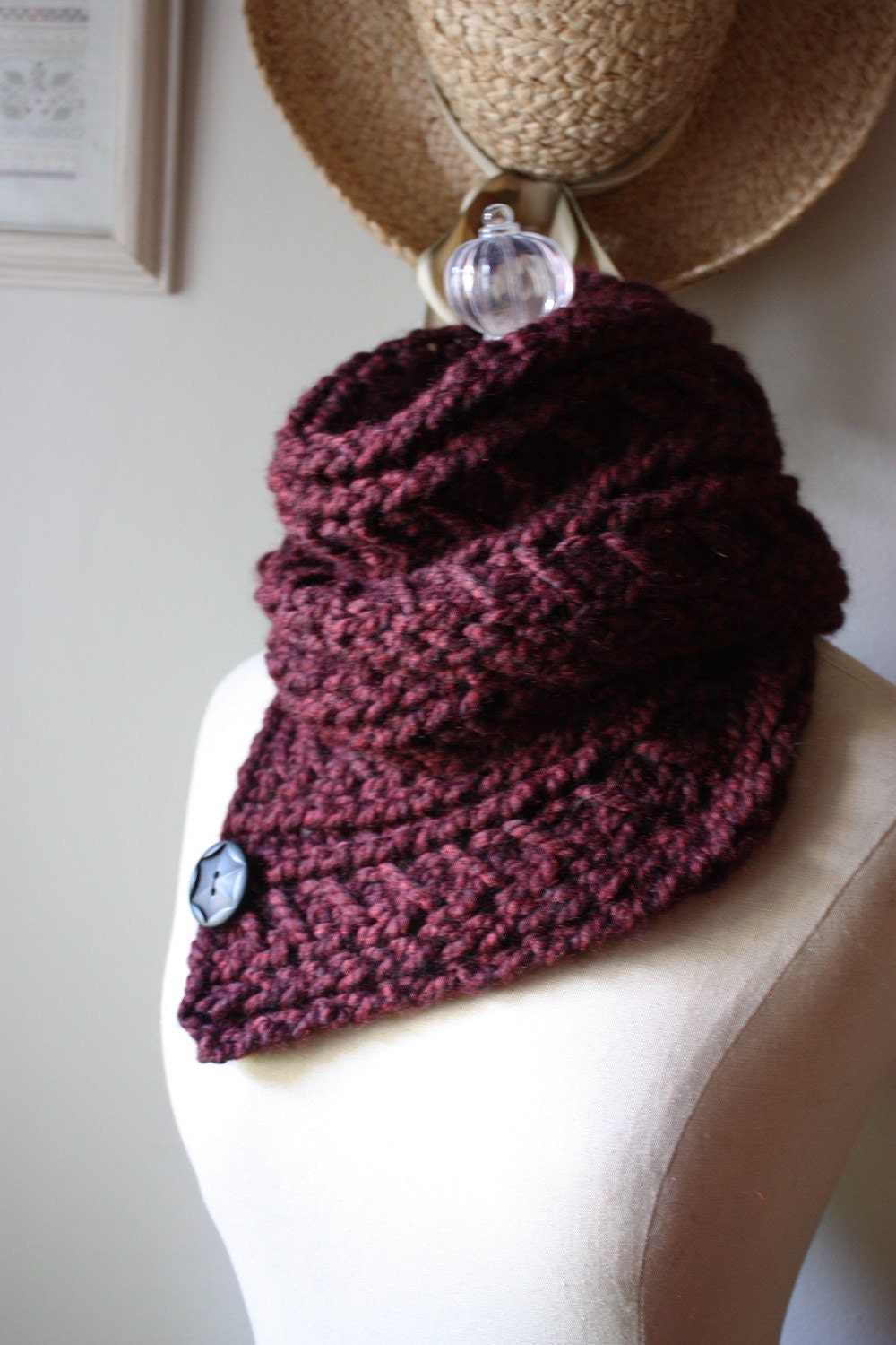Cowl Shoulder Warmer / Burgundy Tweed / Chunky Hand Knit