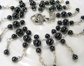 Black Bracelet Hanging Beaded Hematite Stones Sterling Silver Goth Gypsy Queen