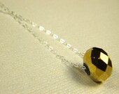 Handmade Necklace sterling silver chain, faceted gold colored quartz Gold Digger
