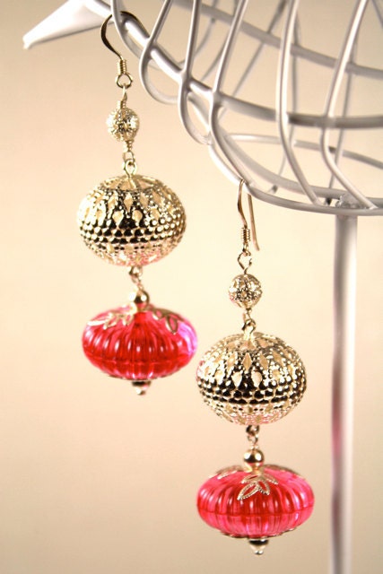 Amaris Earrings, filigree and vintage beads on sterling silver