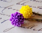 Hair Accessories Bobby Pins Dahlias Purple and Yellow Flower South of France Set of 2