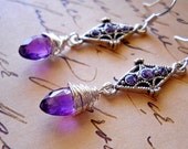 Amethyst Earrings Tanzanite Swarovski Crystal Sterling Silver Wire Wrapped Marquise Briolettes