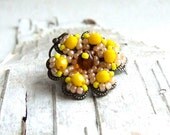 Glass, Brass - Earrings -Petalage in Peach, Orange and Yellow - Handmade Fashion