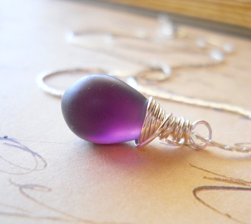 Purple Quartz Necklace Wire Wrapped Frosted Teardrop Briolette