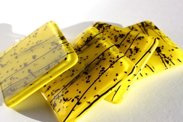Fused Glass Coasters 4 - Canary Confetti