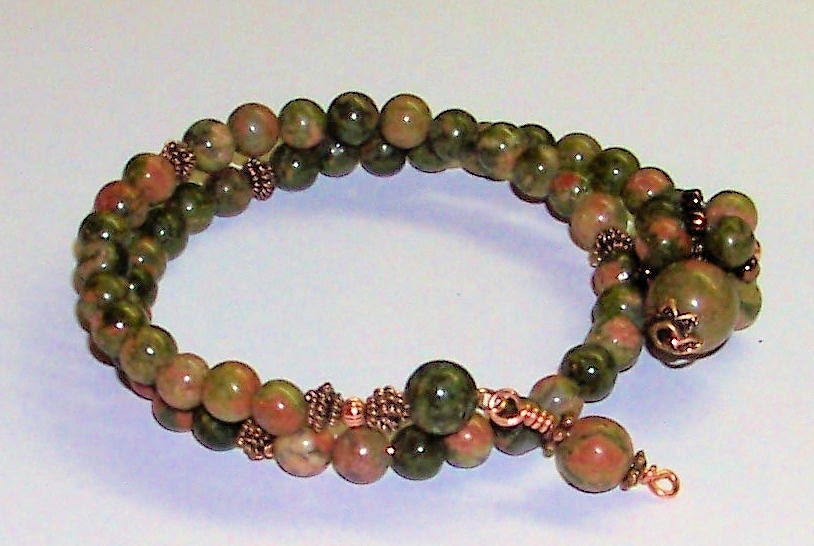 Row Counter Bracelet for Knitting or Crochet Unakite and Copper