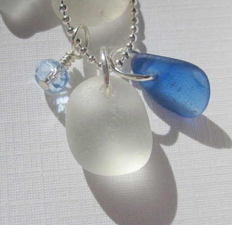 Blue and White Sea Glass Necklace