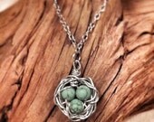 Turquoise Wire Wrapped Birds Nest Pendant Necklace