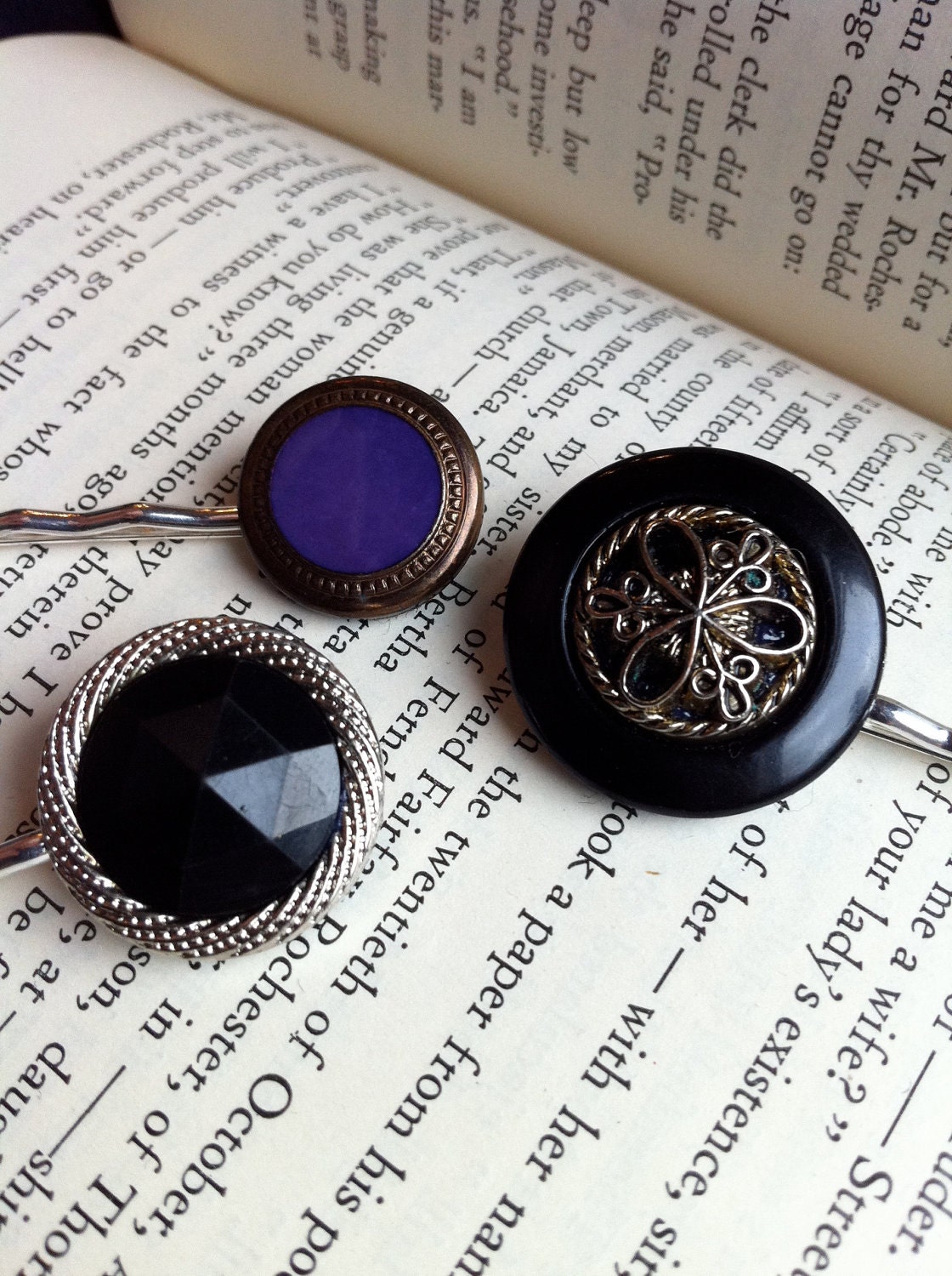 Set of Three Upcycled Vitage Button Bobby Pins