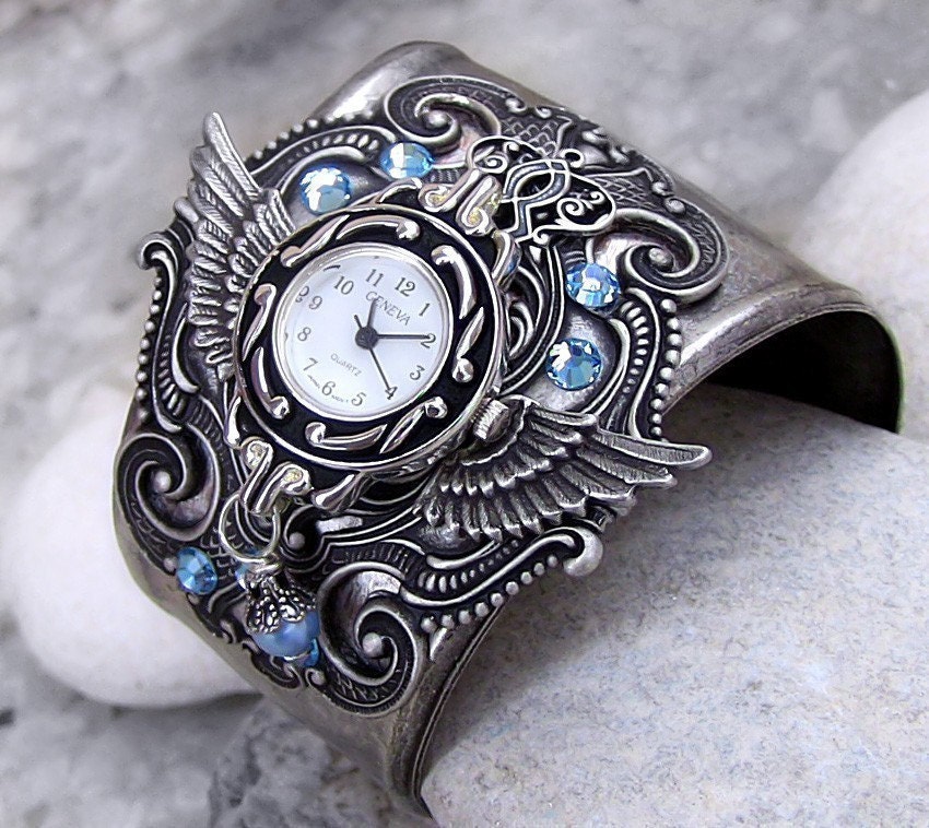 Winged Cuff Watch in Aquamarine