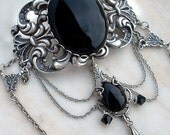 Black Gothic Choker - Ornate filigree in Victorian patterns, Black Onyx,Swarovski Crystal