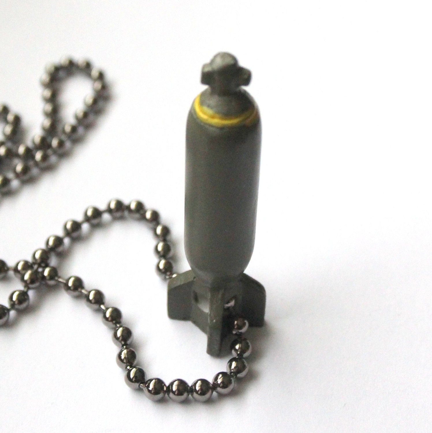 Tiny Military Bomb Pendant Necklace on Military Grade Ball Chain