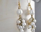 Coco Earrings - Long Dangles with Vintage Faux Pearls and Rescued Chain Links