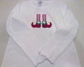 Girls Elf feet Christmas long sleeve applique shirt