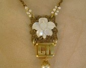 Floral Fantasy - Mother of Pearl Flower Filagree GM Recycled Repurposed Necklace