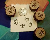 Mini Hanukkah Stamp kit set, Jewish stars, menorah, dreidel
