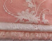 3 embellished fabric pieces - peaches