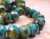 Sale Czech Glass Bead  - Yellow Green Blue Island Breeze - 10 - Faceted  Rondells 6x8mm (cab-500)