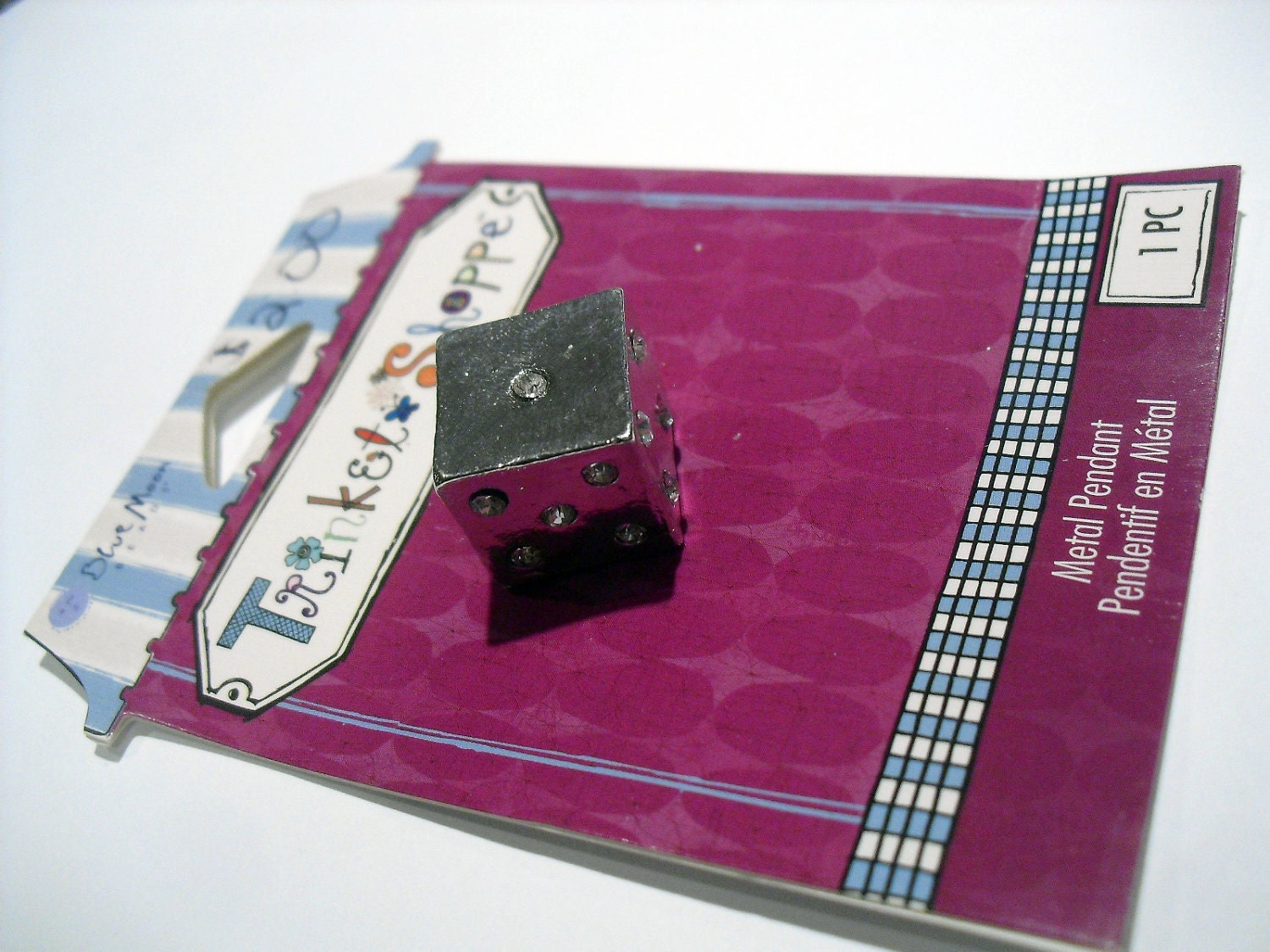 Metal Dice Charm With Rhinestones - DESTASH