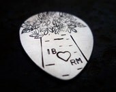 custom personalized  hand stamped guitar pick plectrum music musical gift with sterling heart