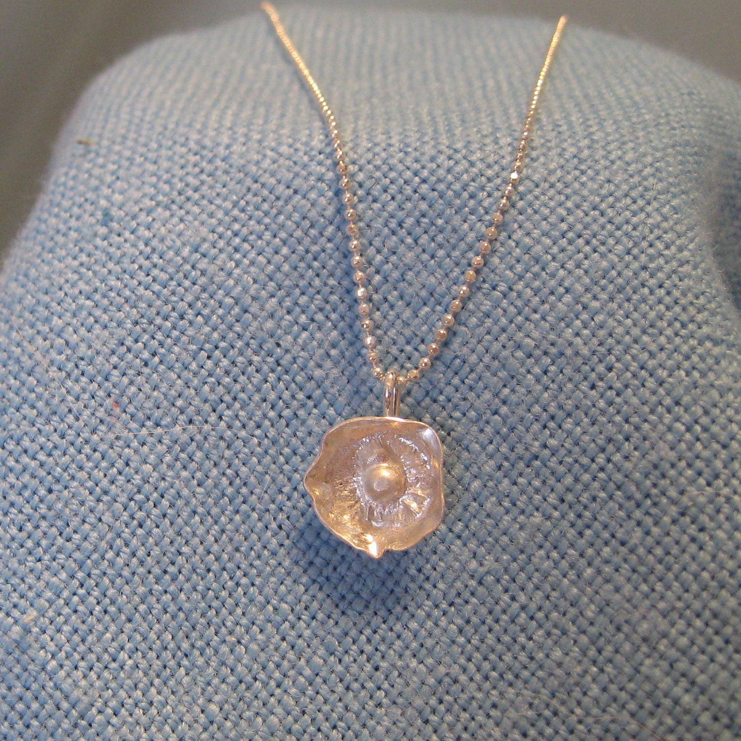 Poppy Necklace Silver Flower Charm Pendant Tiny Recycled Freeform Fused Asymmetric Sterling JJDLJewelryArt