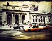 New York Public Library with taxis