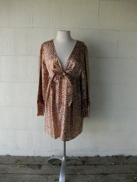 VINTAGE 60s leopard satin babydoll mini dress