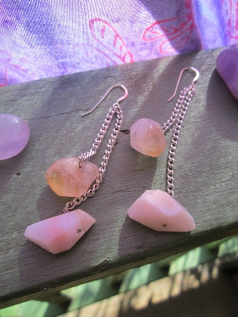 SALE Happiness and Vitality-Pink Opal and Citrine Danglers