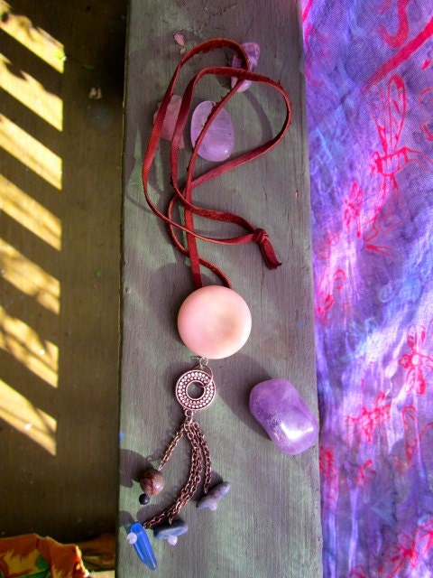 SALE Kronos Squid Talisman Necklace-Ancient Leather, Gemstones