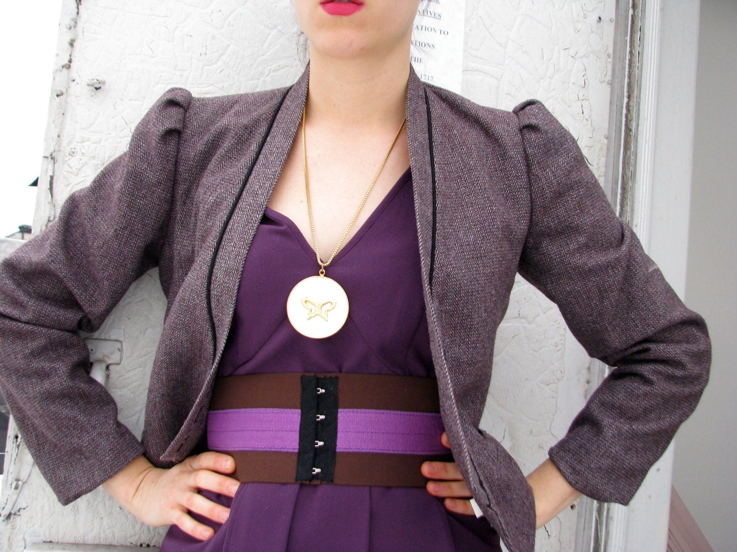 Ava Corset Belt / Chocolate and Purple // Deadstock Vintage Elastic