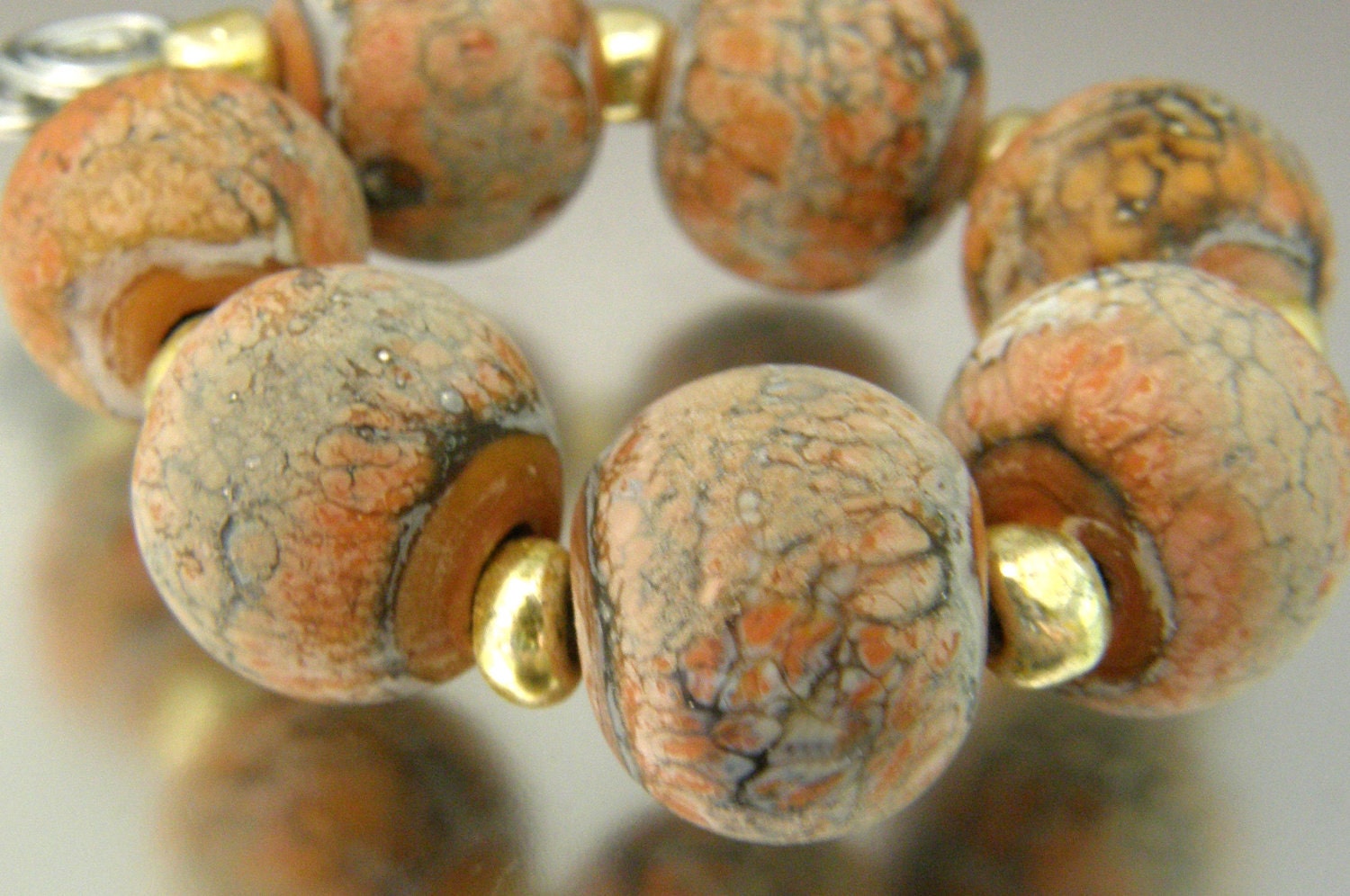 KILLERBEEDZ1 - Terra Cotta Marbled - 6 Etched Round Lampwork Bead Set