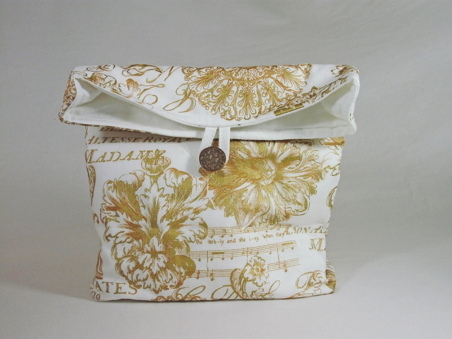 French Sheet Music in White & Gold GiftAgain Cosmetic Gift Bag