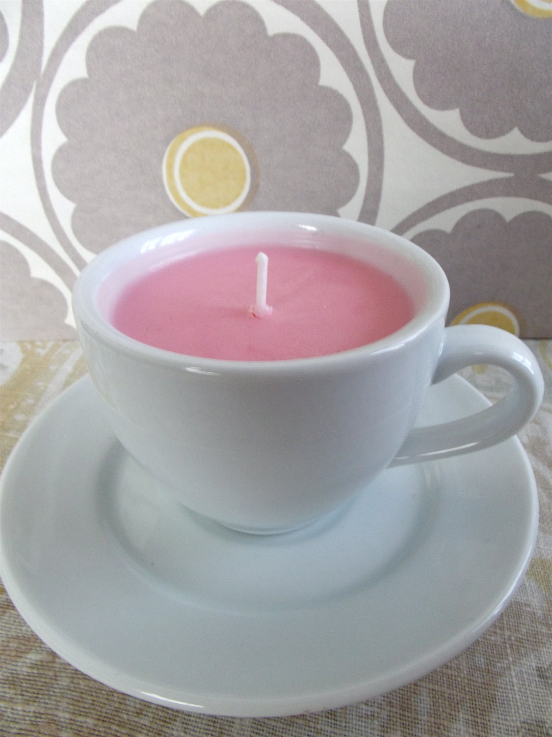 POMEGRANATE SAGE Handmade Natural Soy Teacup Candle (6 oz.) Recycled/Repurposed/Upcycled