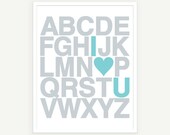 Valentine I Love You Alphabet Poster - Nursery Decor Kids Wall Art Modern Typography - 11x14