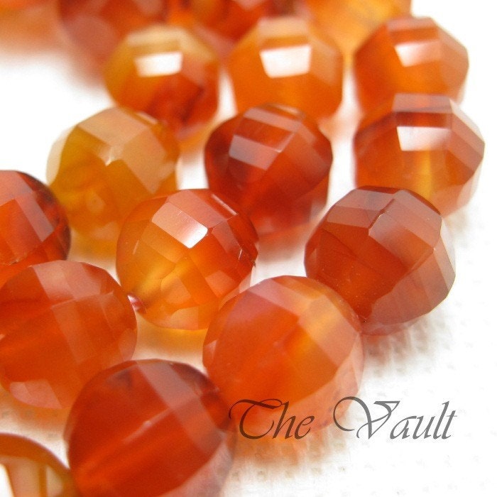 6 Carnelian 8mm round step segment faceted beads