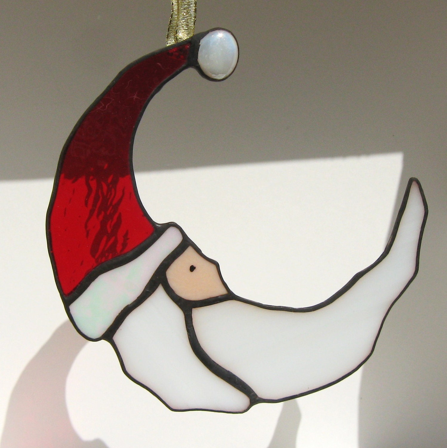 Stained Glass Santa Crescent Moon Suncatcher for Christmas
