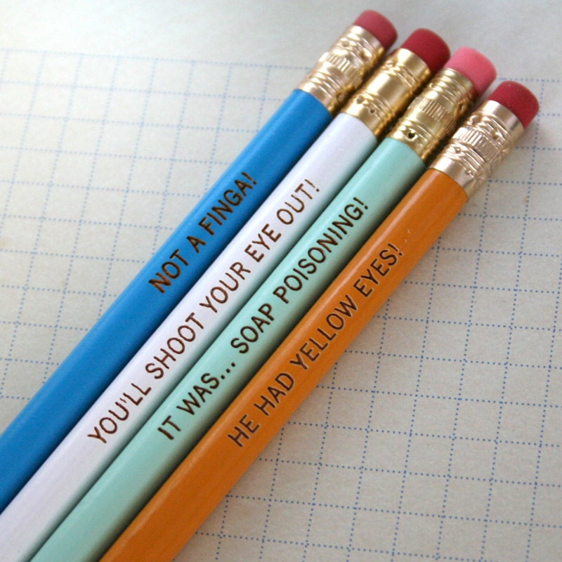 christmas story pencil set of 4. limited edition, cannot be separated or sold individually.