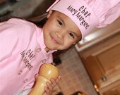 Child's Personalized Chef Coat and Matching Hat Set Embroidered Monogrammed SHORT SLEEVE PINK