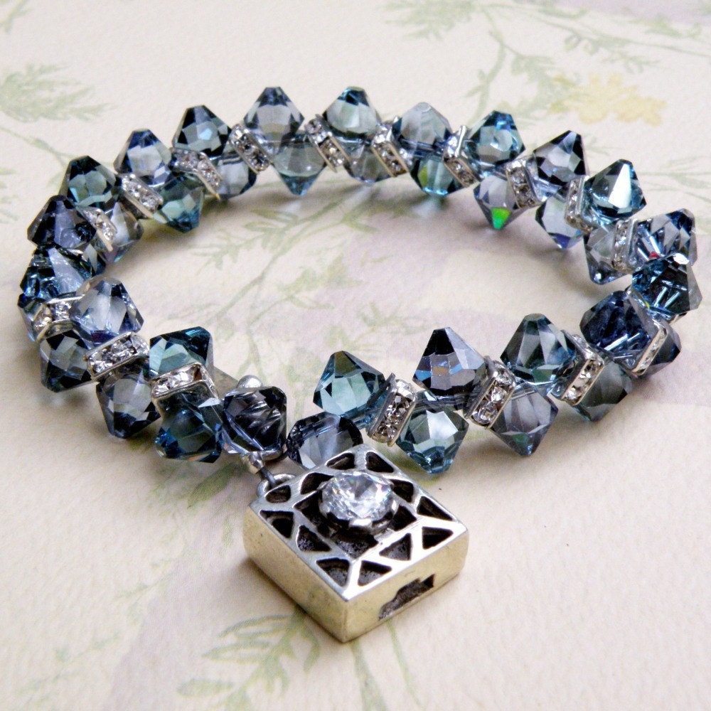 Sapphire Crystal Tennis Bracelet, Blue and Silver, Wedding, Handmade Swarovski Jewelry, Rhinestone, Sparkling Jewelry, Holiday Accessories