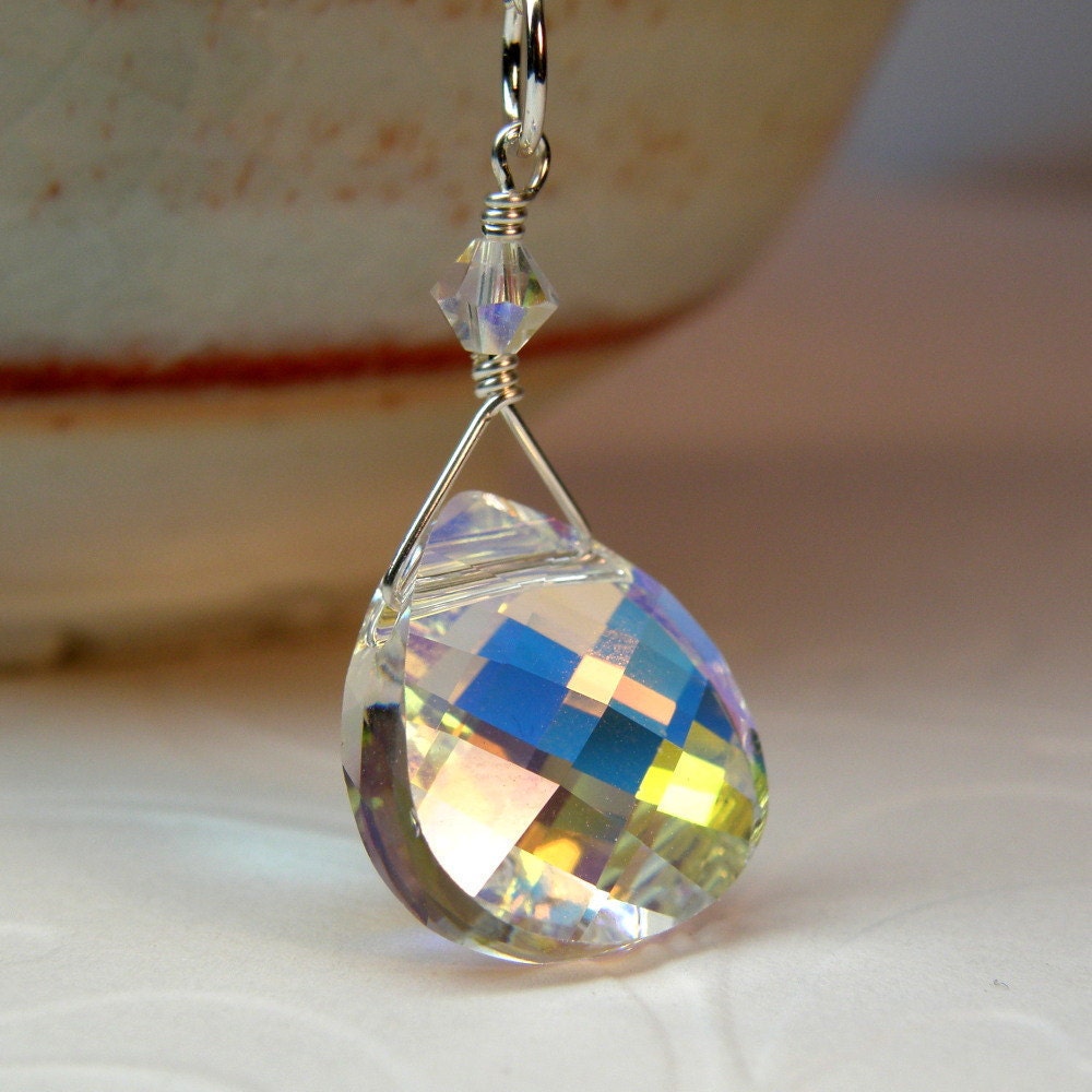 Crystal Necklace, Bridesmaid, Sterling Silver, Swarovski, Wedding, Handmade Jewelry, Winter