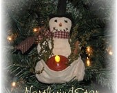 Primitive Snowman Tealight Ornie Tuck Package Topper