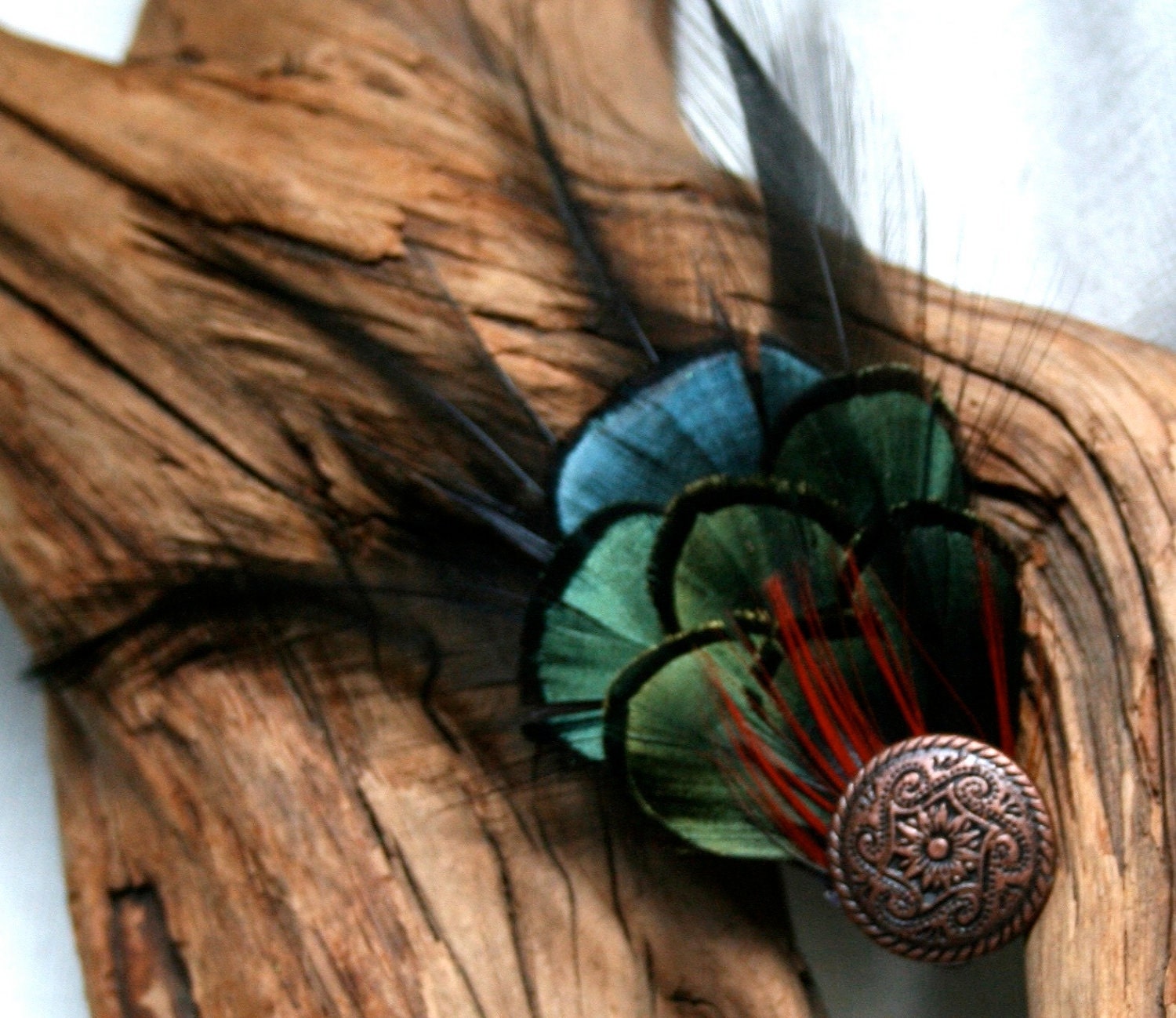 Penny Feather Hair Fascinator with Vintage Button