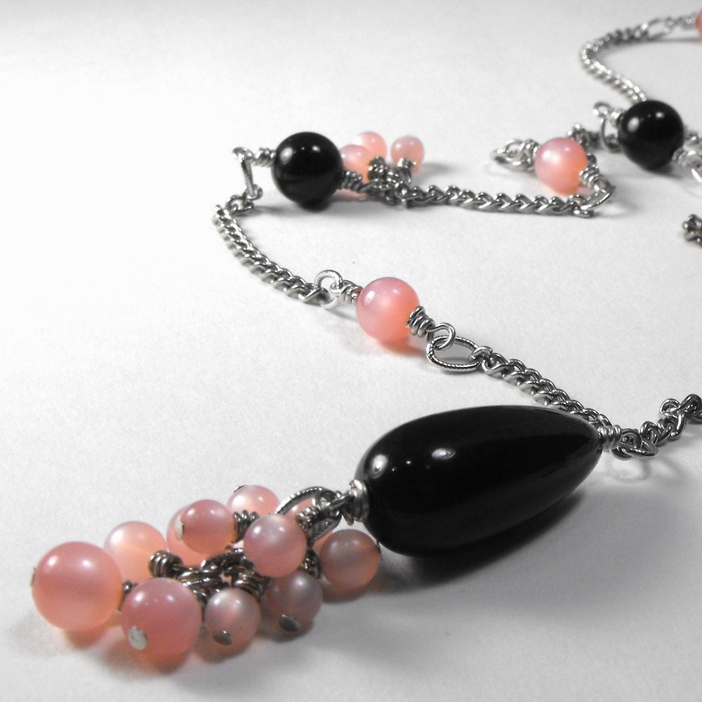 Gabby - Pink and Black Super Long Recycled Necklace