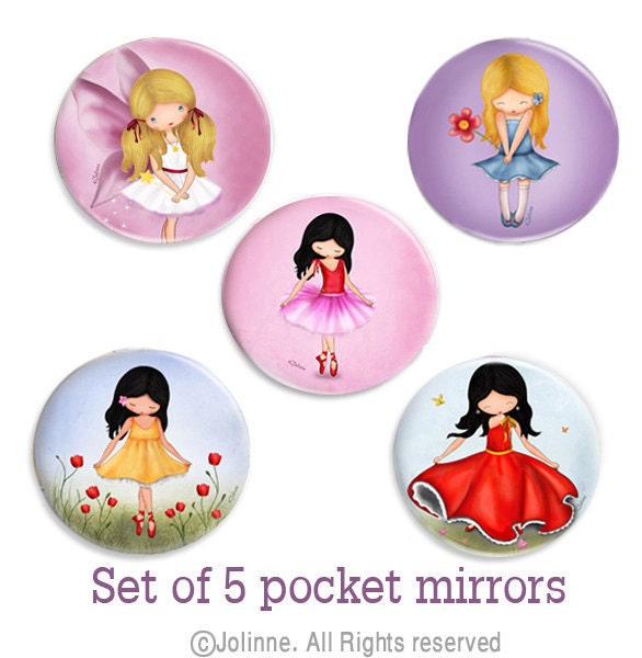 Glass pocket mirror for girls art children accessories small gift party favors ballerina angel fairy dancer