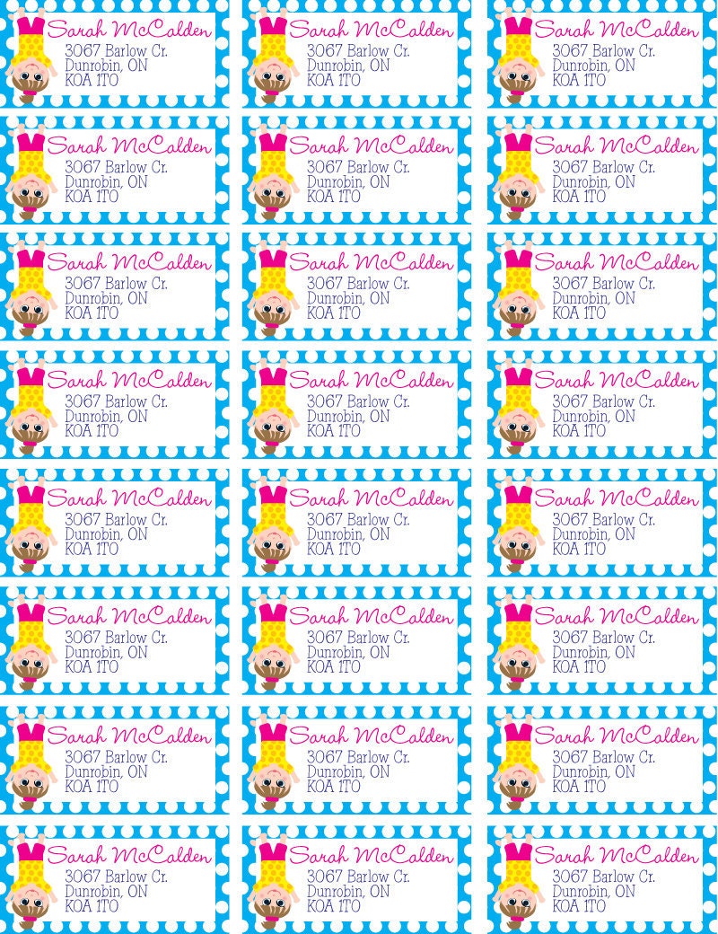 Gymnastics Birthday Party Address Labels