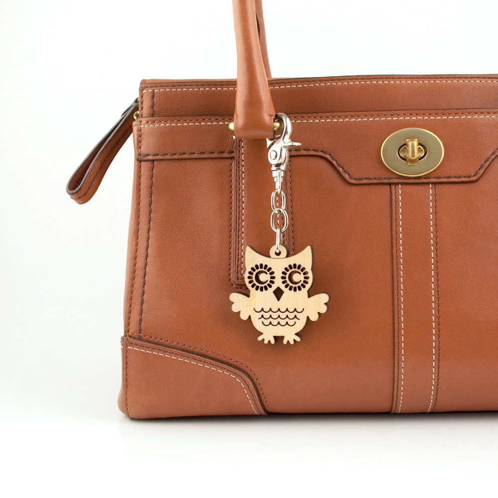 Owl Purse Charm: Bamboo Chunky Bag Charm, Blonde Wood