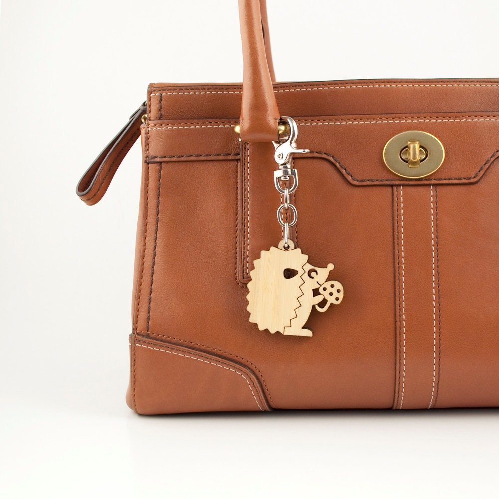 Hedgehog Purse Charm: Bamboo Bag Charm, Blonde Wood
