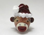 Handmade Lampwork Glass Bead - Sock Monkey Santa