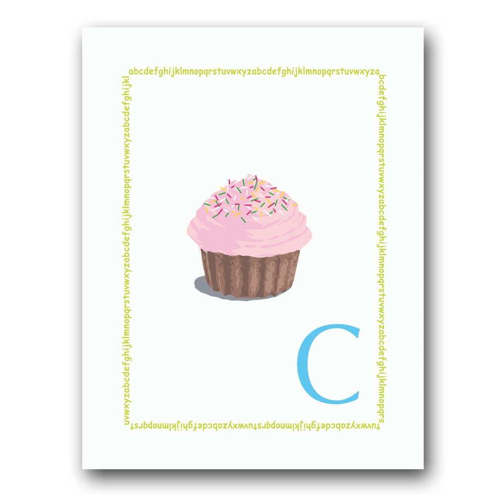 C is for Cupcake - Children's Room Art Print in Green